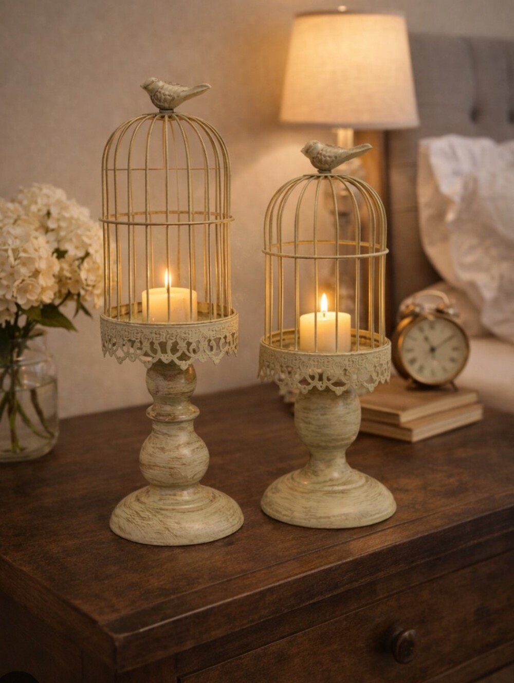 Rustic Cream Birdcage Candle Holders Set - Home Accents
